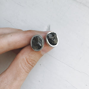 Oval Raw Meteorite Small Stud Earrings