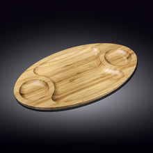 Load image into Gallery viewer, Bamboo 3 Section Platter 16&quot; inch X 9&quot; inch | For Appetizers / Barbecue / Burger Sliders
