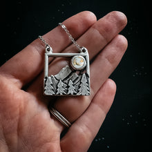 Load image into Gallery viewer, Square Mountain Landscape Necklace with Copper Calcite Moon
