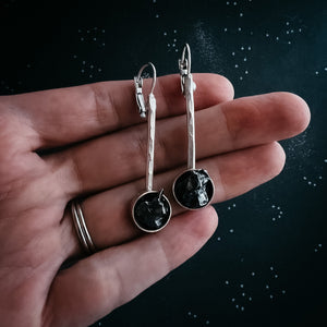 Simple Round Meteorite Drop Earrings